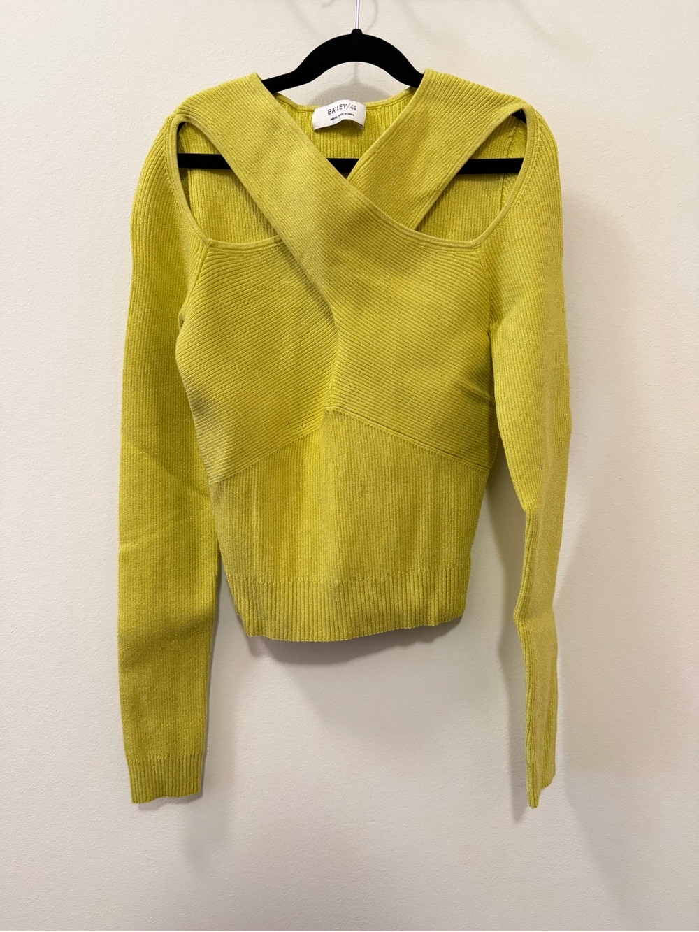 Bailey 44 Chartreuse Cross-Front Off-the-Shoulder Sweater